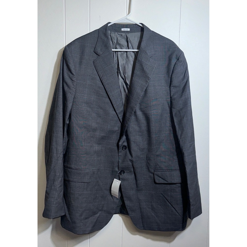 Peter Millar Mens 48L Grey Glen Plaid Wool Blazer Jacket Made in Canada T60014